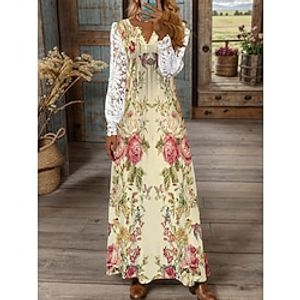 Women's Casual Dress Winter Dress Lace Dress Floral Lace Patchwork V Neck Lace Sleeve Long Dress Maxi Dress Fashion Streetwear Outdoor Daily Long Sleeve Regular Fit Yellow Fall Winter S M L XL XXL Lightinthebox