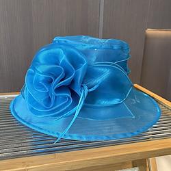 Fascinators Hats Headwear Organza Bucket Hat Floppy Hat Straw Hat Casual Holiday Elegant Vintage With Feather Flower Headpiece Headwear Lightinthebox