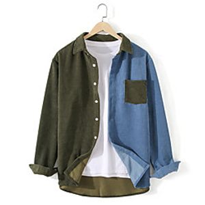 Men's Shirt Color Block Button-Down Long Sleeve Casual Tops Lightweight Casual Fashion Breathable Army Green miniinthebox