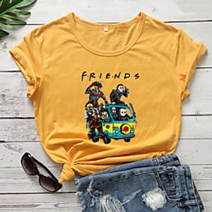 Women's Halloween T shirt Graphic Graphic Prints Letter Print Round Neck Basic Halloween Tops 100% Cotton White Purple Red miniinthebox