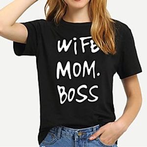 Women's Mom T shirt Letter Print Round Neck Basic Tops 100% Cotton White Black Yellow miniinthebox