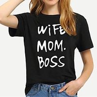 Women's Mom T shirt Letter Print Round Neck Basic Tops 100% Cotton White Black Yellow miniinthebox - thumbnail