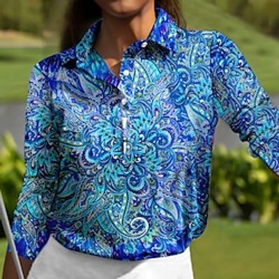 Women's Polo Shirt Golf Shirt Button Up Polo Breathable Quick Dry Moisture Wicking Long Sleeve Golf Apparel Golf Clothes Regular Fit Printed Spring Autumn Tennis Golf Pickleball Lightinthebox
