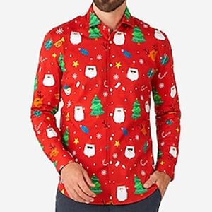 Santa Claus Casual Men's Shirt Christmas Daily Wear Going out Fall  Winter Turndown Long Sleeve Burgundy S M L Shirt Lightinthebox