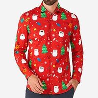 Santa Claus Casual Men's Shirt Christmas Daily Wear Going out Fall  Winter Turndown Long Sleeve Burgundy S M L Shirt Lightinthebox - thumbnail