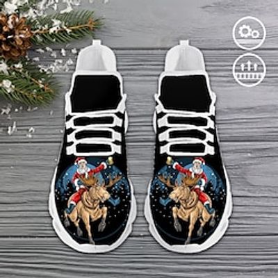 Men's Sneakers Casual Shoes Print Shoes Xmas Shoes Flyknit Shoes Running Fitness  Cross Training Shoes Walking Sporty Casual Outdoor Christmas Xmas Cloth Breathable Comfortable Slip Resistant Lace-up Lightinthebox