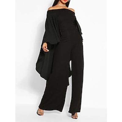 Women's Jumpsuit Patchwork Solid Color Off Shoulder Active Party Daily Slim Long Sleeve Black White S M L Fall Lightinthebox