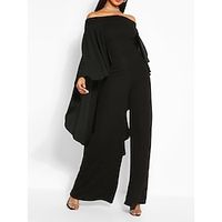 Women's Jumpsuit Patchwork Solid Color Off Shoulder Active Party Daily Slim Long Sleeve Black White S M L Fall Lightinthebox - thumbnail