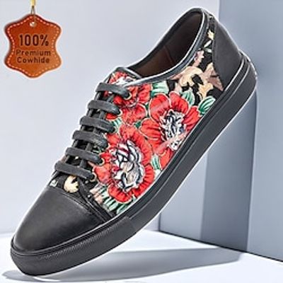 Men's Sneakers Formal Shoes Dress Shoes Casual British Gentleman Office  Career Party  Evening Leather Italian Full-Grain Cowhide Comfortable Slip Resistant Lace-up Black Lightinthebox