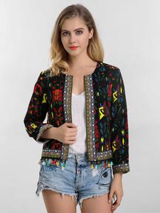 Printed Embroidery Tassels Stitching Jacket
