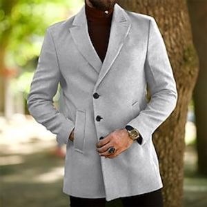 Men's Winter Coat Overcoat Trench Coat Outdoor Daily Wear Fall  Winter Polyester Windbreaker Outerwear Clothing Apparel Fashion Streetwear Plain Turndown Single Breasted Lightinthebox