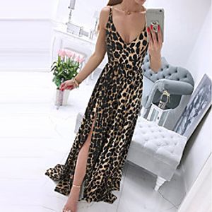 Women's Swing Dress Maxi long Dress Pink Light Brown Gold Red Sleeveless Floral Leopard Split Print Spring Summer Spaghetti Strap Stylish Casual Modern 2022 S M L XL XXL / Party Dress miniinthebox