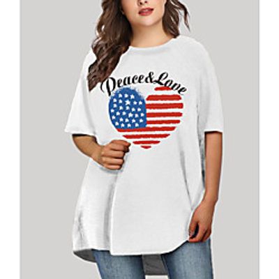 Women's Plus Size Dress T Shirt Dress Tee Dress Short Mini Dress Half Sleeve Graphic Heart Flag Print Basic Fall Spring Summer White XL XXL 3XL 4XL 5XL Lightinthebox