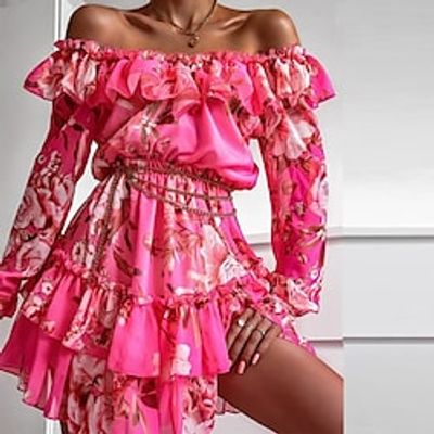 Women's A Line Dress Short Mini Dress Purple Pink Red Long Sleeve Floral Print Spring Summer Off Shoulder Casual 2022 S M L XL XXL 3XL Lightinthebox Women's A Line Dress Short Mini Dress Purple Pink Red Long Sleeve Floral Print Spring Summer Off Shoulder Casual 2022 S M L XL XXL 3XL Lightinthebox