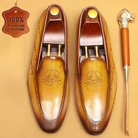 Men's Loafers  Slip-Ons Formal Shoes Brogue Dress Shoes British Gentleman Office  Career Party  Evening Leather Italian Full-Grain Cowhide Comfortable Slip Resistant Slip-on Yellow-Brown Gray Lightinthebox - thumbnail