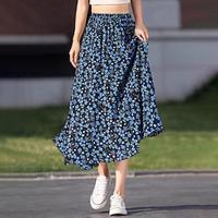 Women's Skirt Swing Midi Skirts Chiffon Print Color Block Floral Vacation Casual Daily Spring Summer Polyester Casual Summer Black Blue Lightinthebox