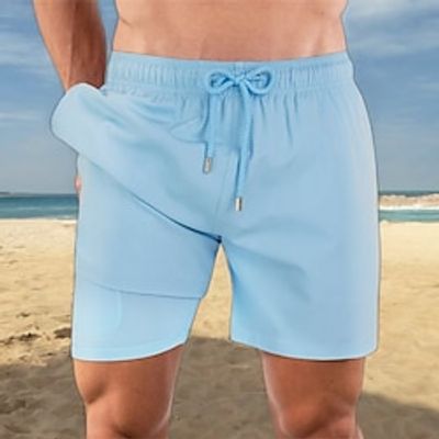 Men's Board Shorts Swim Trunks Weekend Swimming Pool Party Breathable Quick Dry Drawstring Elastic Waist with Pockets Plain Short Gymnatics Casual Activewear Light Blue Lightinthebox