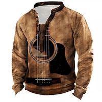Men's Unisex Sweatshirt Pullover Button Up Hoodie Green Blue Purple Brown Light Blue Standing Collar Graphic Prints Guitar Print Casual Daily Sports 3D Print Streetwear Designer Casual Spring   Fall miniinthebox - thumbnail