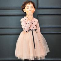 Black Patchwork Bowknot Dot Kids Dresses - thumbnail