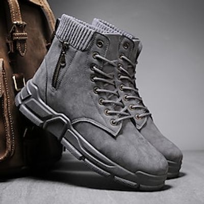 Men's Boots Sweater Boots Work Boots Sporty Casual British Outdoor Daily PU Synthetics Warm Comfortable Booties / Ankle Boots Zipper Lace-up Black Gray Fall Winter miniinthebox