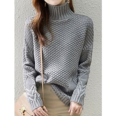 Women's Pullover Sweater Jumper Turtleneck Waffle Knit Acrylic Oversized Fall Winter Regular Outdoor Daily Going out Stylish Casual Soft Long Sleeve Solid Color Black Blue Khaki S M L Lightinthebox