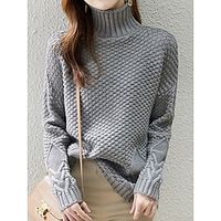 Women's Pullover Sweater Jumper Turtleneck Waffle Knit Acrylic Oversized Fall Winter Regular Outdoor Daily Going out Stylish Casual Soft Long Sleeve Solid Color Black Blue Khaki S M L Lightinthebox - thumbnail