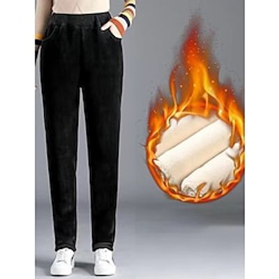 Women's Skinny Fleece Flannel Pants Trousers Full Length Corduroy Pocket High Waist Streetwear Casual Outdoor Street Black Brown M L Winter Autumn  Fall Lightinthebox