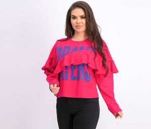 Womens Ruffle Slogan Sweatshirt  Magenta