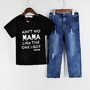 Kids Girls' Clothing Set Short Sleeve Black Butterfly Letter Print Active Regular 2-6 Years Lightinthebox