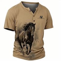 Graphic Horse Faith Classic Casual Men's 3D Print T shirt Tee Henley Shirt Tee Top Sports Outdoor Holiday Going out T shirt Blue Khaki Gray Short Sleeve Henley Shirt Spring  Summer Clothing Apparel Lightinthebox
