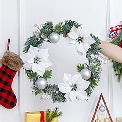 Artificial Christmas Wreath, Silver Front Door Garland with Christmas Baubles, Xmas Flowers for Door Wall Window Fireplace Decoration miniinthebox