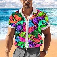 Butterfly Artistic Men's Shirt Outdoor Street Casual Daily Summer Turndown Short Sleeve Blue Purple Green S M L Shirt Lightinthebox - thumbnail