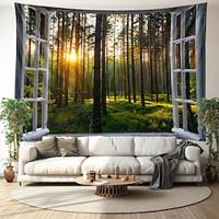 Window Forest View Hanging Tapestry Wall Art Large Tapestry Mural Decor Photograph Backdrop Blanket Curtain Home Bedroom Living Room Decoration Lightinthebox