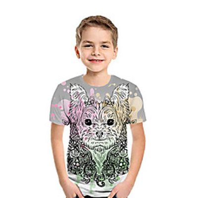 Kids Boys' T shirt Tee Short Sleeve Dog 3D Print Animal Gray Children Tops Summer Active Daily Wear Regular Fit 3-12 Years Lightinthebox
