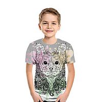 Kids Boys' T shirt Tee Short Sleeve Dog 3D Print Animal Gray Children Tops Summer Active Daily Wear Regular Fit 3-12 Years Lightinthebox - thumbnail