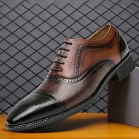Men's Oxfords Derby Shoes Brogue Walking Casual Daily Leather Comfortable Booties / Ankle Boots Loafer Black Brown Green brown Spring Fall miniinthebox - thumbnail