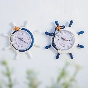 Mediterranean Wooden Helmsman Clock Hanging Wooden Crafts Hotel Living Room Background Wall Hanging Children's Room Home Decoration Wooden Mediterranean Helmsman Clock Creative Gift miniinthebox