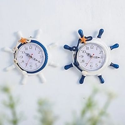 Mediterranean Wooden Helmsman Clock Hanging Wooden Crafts Hotel Living Room Background Wall Hanging Children's Room Home Decoration Wooden Mediterranean Helmsman Clock Creative Gift miniinthebox