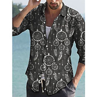 Men's Shirt 3D Print Graphic Prints Turndown Street Casual Button-Down Print Long Sleeve Tops Casual Fashion Breathable Gray Lightinthebox