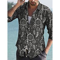 Men's Shirt 3D Print Graphic Prints Turndown Street Casual Button-Down Print Long Sleeve Tops Casual Fashion Breathable Gray Lightinthebox - thumbnail