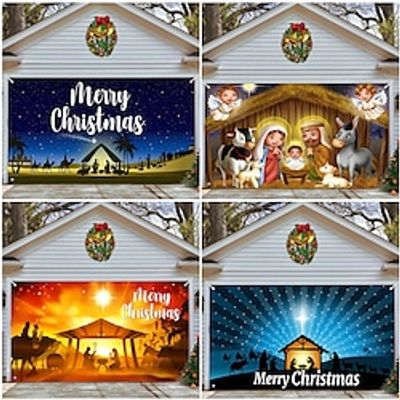 Christmas Garage Door Banner, Indoor Outdoor Christmas Holidays, Happy Background, Decoration Cover, Christmas Happy New Year Banner, Large Door Cover, Christmas Decoration Lightinthebox
