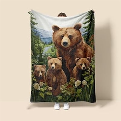 Jungle Brown Bear Pattern Super Soft Throw Blanket Flannel Blanket And Sherpa Fleece Blanket Novelty Warm 3D Printed All Seasons Room Decor Gifts Big Blanket Lightinthebox