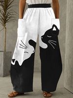 Casual Loose Cat Print Elastic Waist Pants - thumbnail