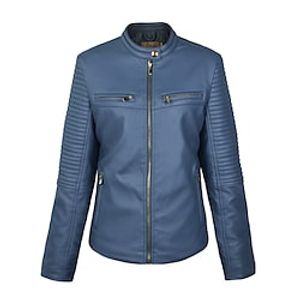 Women's Faux Leather Jacket Waterproof Windproof Outdoor Street Daily Vacation Zipper Pocket Zipper Stand Collar Chic  Modern Comfortable Street Style Solid Color Regular Fit Outerwear Long Sleeve Lightinthebox