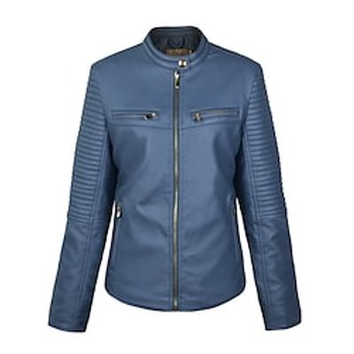 Women's Faux Leather Jacket Waterproof Windproof Outdoor Street Daily Vacation Zipper Pocket Zipper Stand Collar Chic  Modern Comfortable Street Style Solid Color Regular Fit Outerwear Long Sleeve Lightinthebox