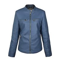 Women's Faux Leather Jacket Waterproof Windproof Outdoor Street Daily Vacation Zipper Pocket Zipper Stand Collar Chic  Modern Comfortable Street Style Solid Color Regular Fit Outerwear Long Sleeve Lightinthebox - thumbnail