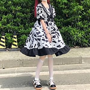 Lolita Sweet Lolita Cute Dress Women's Japanese Cosplay Costumes White Print Short Sleeve Midi Lightinthebox
