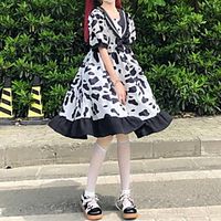Lolita Sweet Lolita Cute Dress Women's Japanese Cosplay Costumes White Print Short Sleeve Midi Lightinthebox - thumbnail