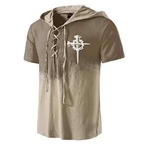 Men's Unisex T shirt Tee Graphic Prints Cross Hooded Brown 3D Print Outdoor Street Short Sleeve Lace up Print Clothing Apparel Basic Sports Designer Casual miniinthebox