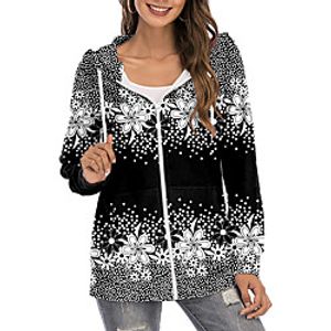 Women's Hoodie Zip Up Hoodie Sweatshirt Floral Polka Dot Zipper Print Daily Sports 3D Print Active Streetwear Hoodies Sweatshirts  Black Lightinthebox